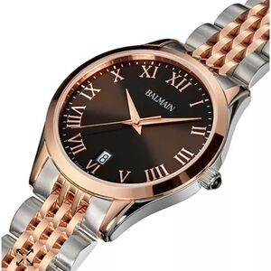 Balmain Two-Tone Rose Gold and Silver Bracelet Watch with Brown Dial